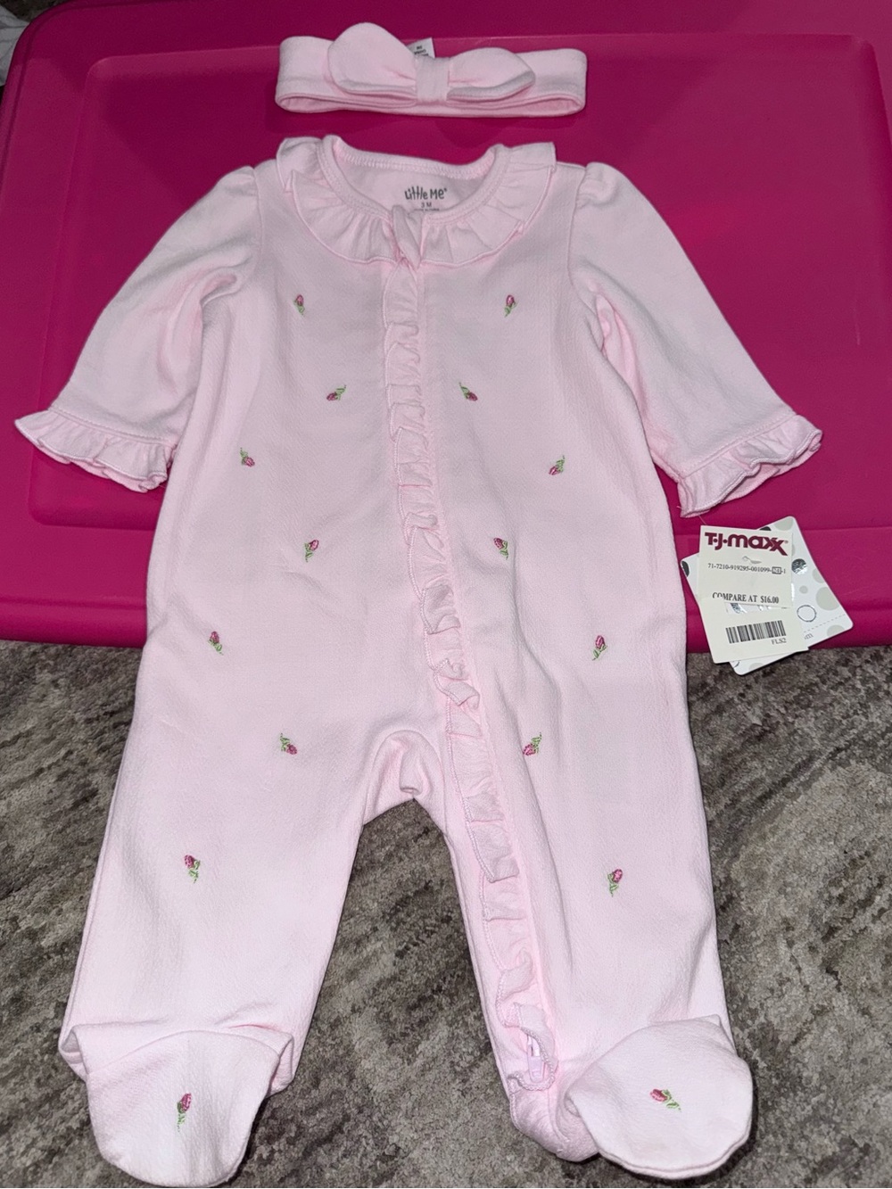Little Me Light Pink Ruffle Footed One-Piece with Headband